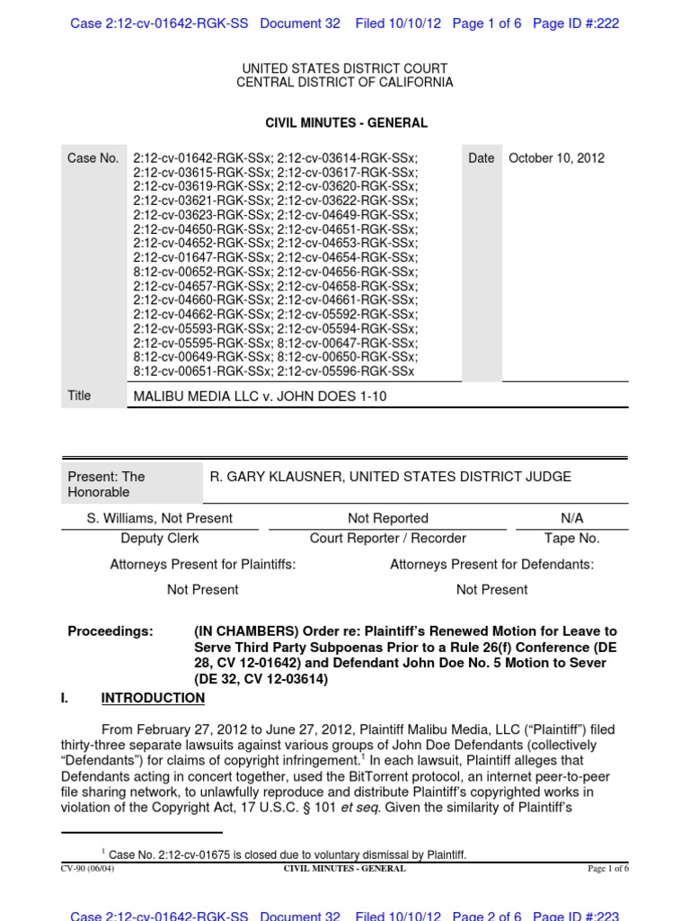 Cal CD Klausner MM PDF Discovery (Law) Lawsuit
