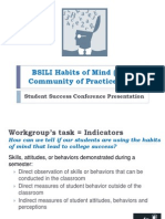 BSILI Habits of Mind CoP Indicators Workgroup: What I Did On My Summer Vacation
