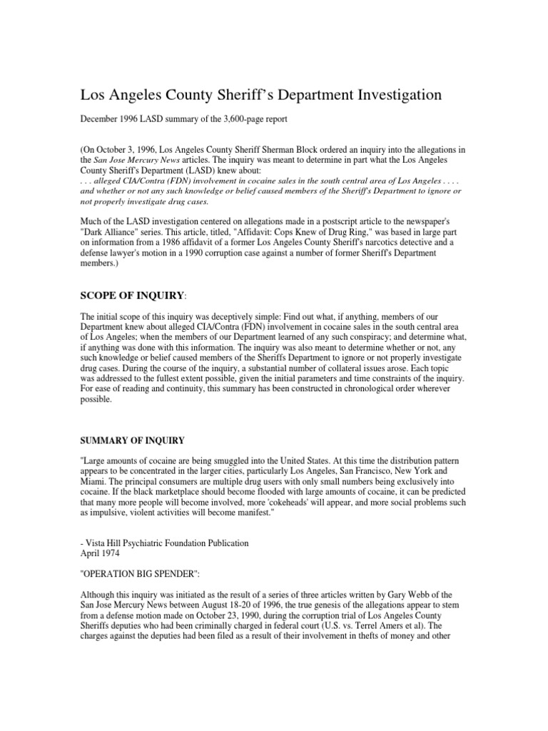 LASD Inquiry into CIA/Contra Drug Allegations | PDF | Public Law ...