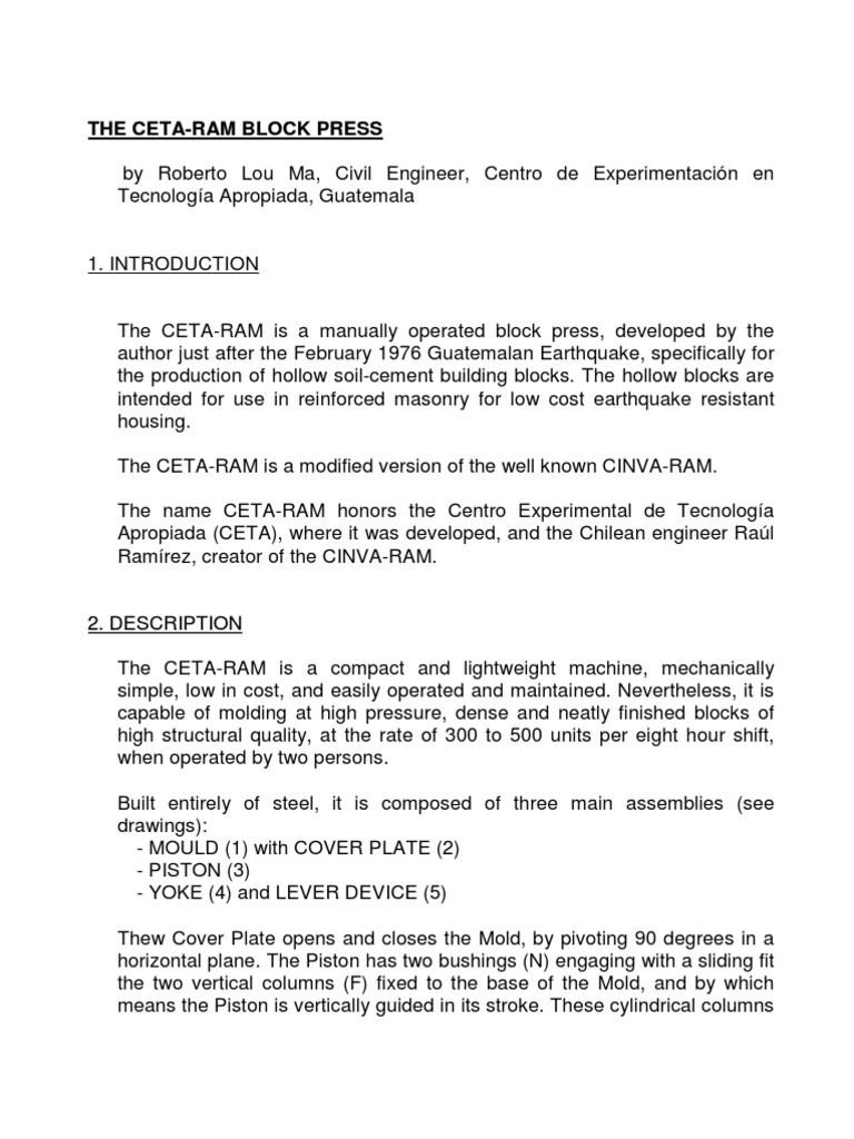 CETA-RAM Block Press Overview | PDF | Pallet | Piston