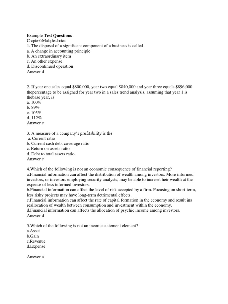test bank chapter 6-financial accounting theory and analysis | Income  Statement | Revenue