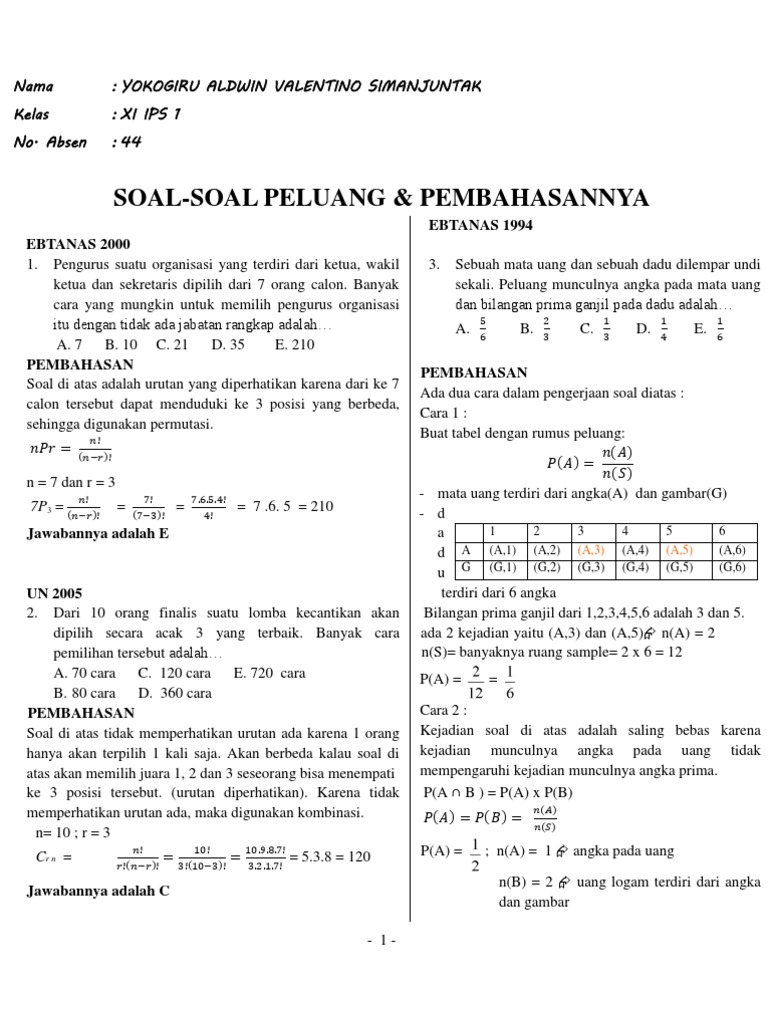 Contoh Soal Dan Pembahasan Peluang