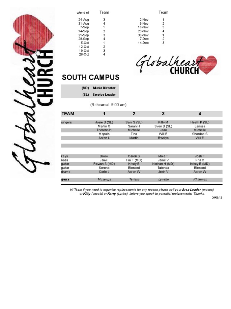 Worship - Roster Latest New South | PDF