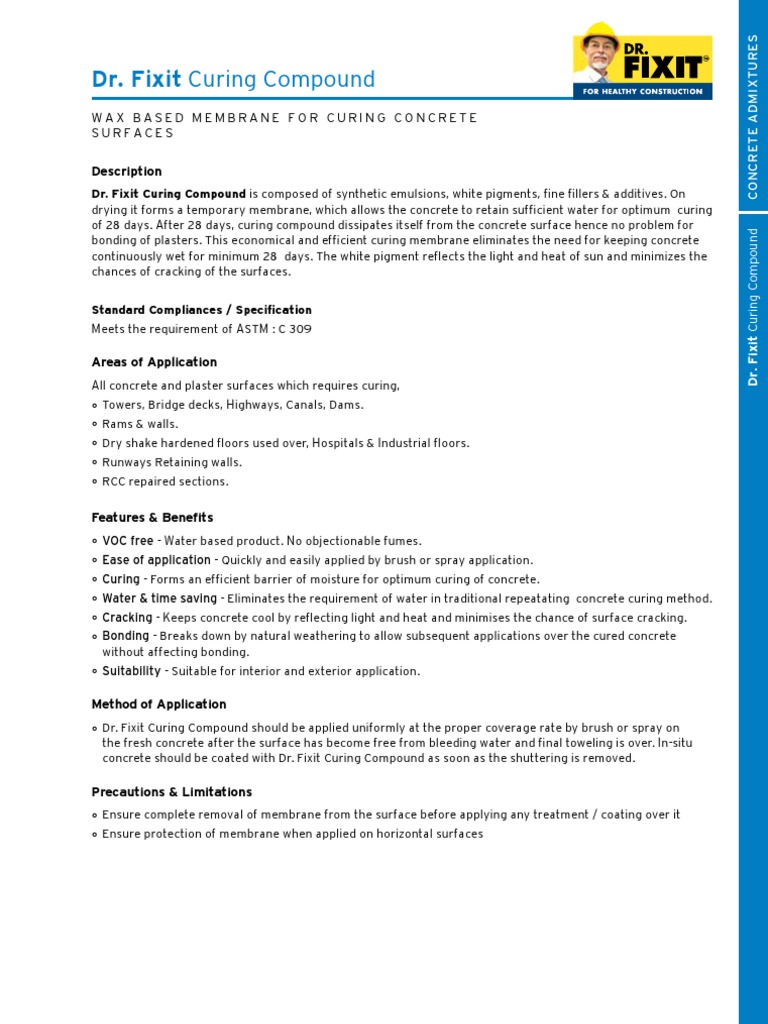 Dr. Fixit Curing Compound Overview | PDF | Concrete | Manmade Materials
