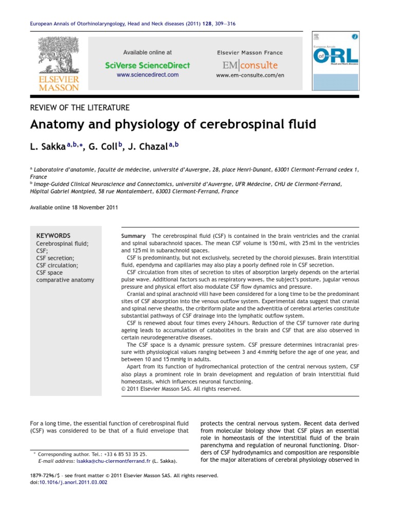 Anatomy and Physiology of Cerebrospinal Fluid 2011 | PDF ...