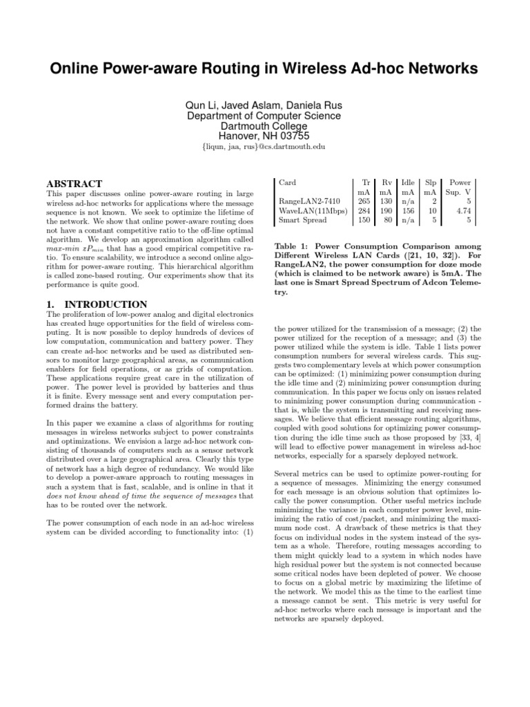 Li Online Power Aware Rout | PDF | Routing | Wireless Sensor Network