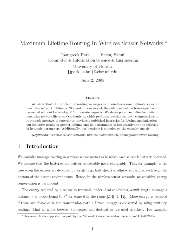 Maximum Lifetime Routing in Wireless Sensor Networks | PDF | Routing ...