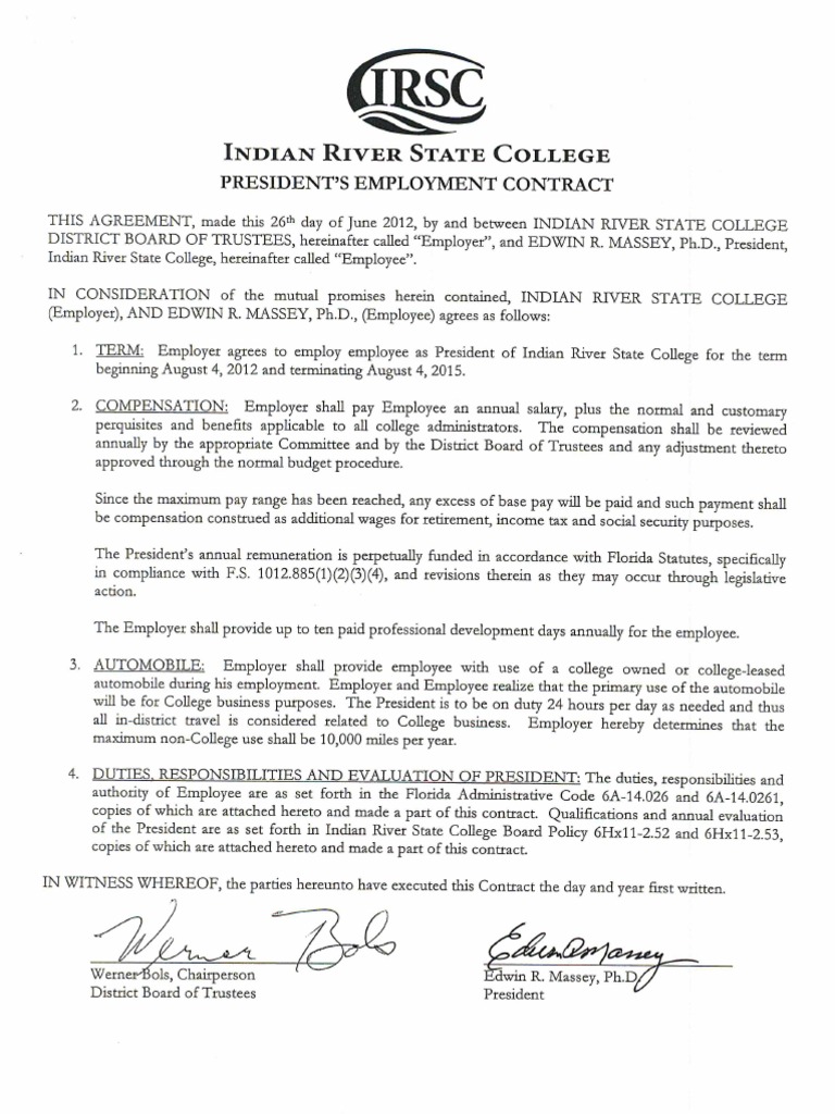 Indian River State College President's Contract | PDF