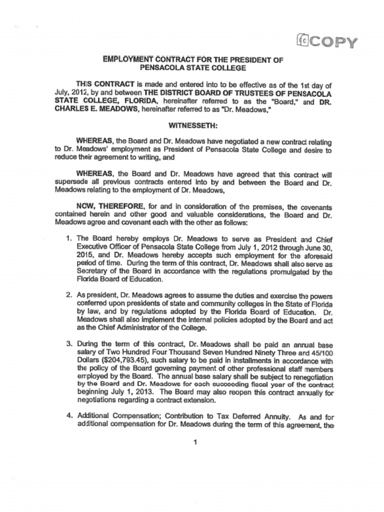 Pensacola State College President's Contract | PDF | Foreign Language ...