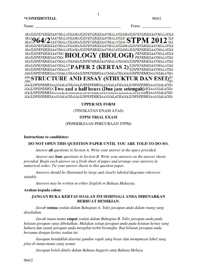 STPM Biology Trial Exam 2012 | PDF | Sickle Cell Disease | Adenosine ...