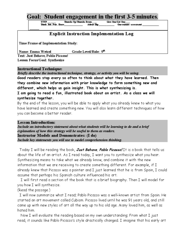 Lesson Synthesize Reading Comprehension Applied Psychology