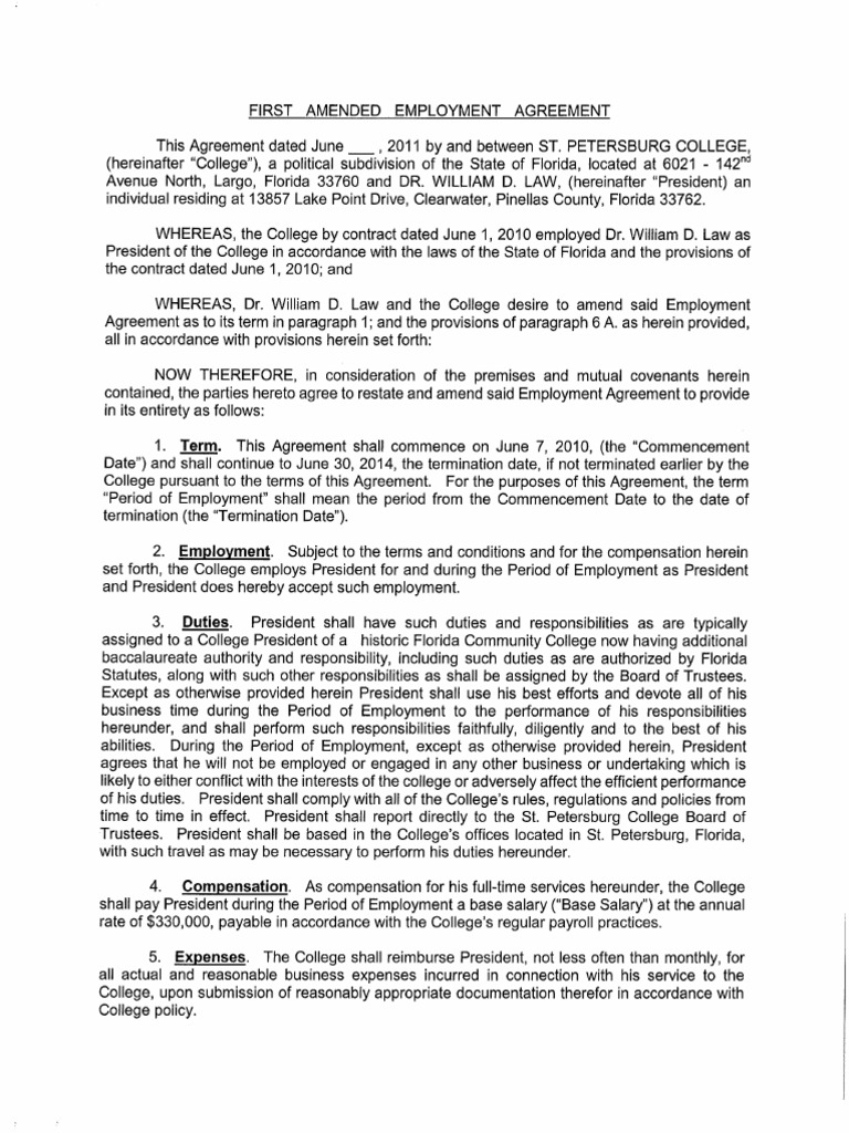 St. Petersburg College President's Contract | PDF | Disability ...