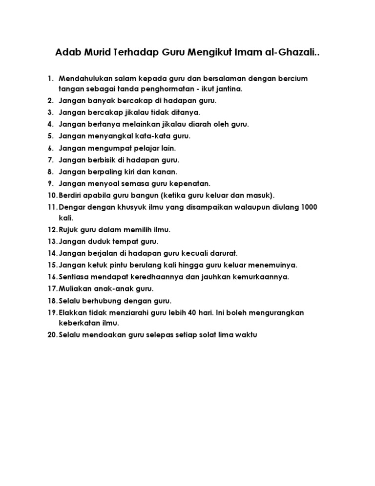 Adab Murid Terhadap Guru Mengikut Imam Al Pdf