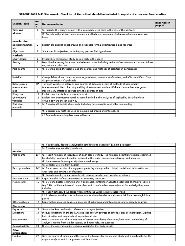 STROBE Checklist BMJ Open Cross Sectional Studies | PDF | Confounding ...
