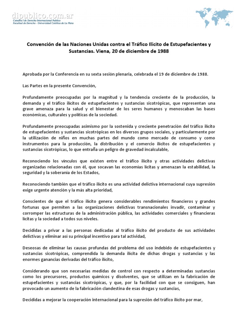 Convención de las Naciones Unidas contra el Tráfico Ilícito de Estupefacientes y Sustancias