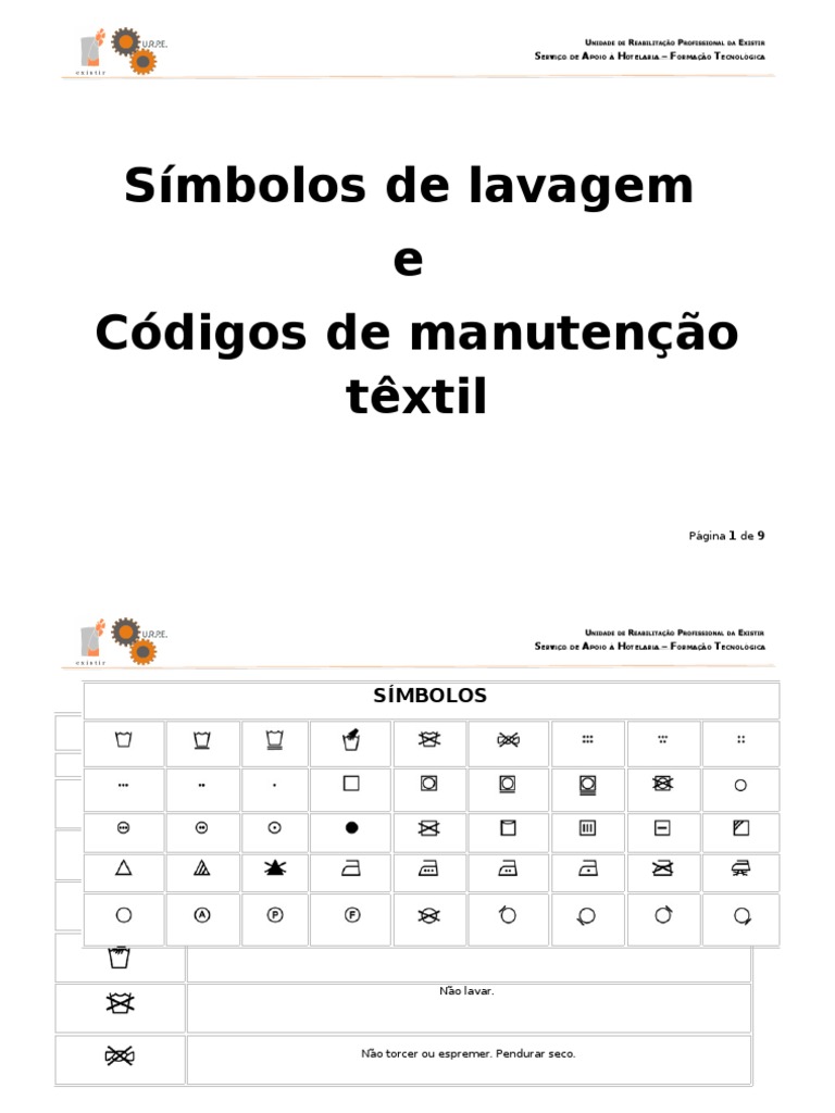 Símbolos de Lavagem e Códigos de Manutenção Têxtil | PDF | Roupas ...