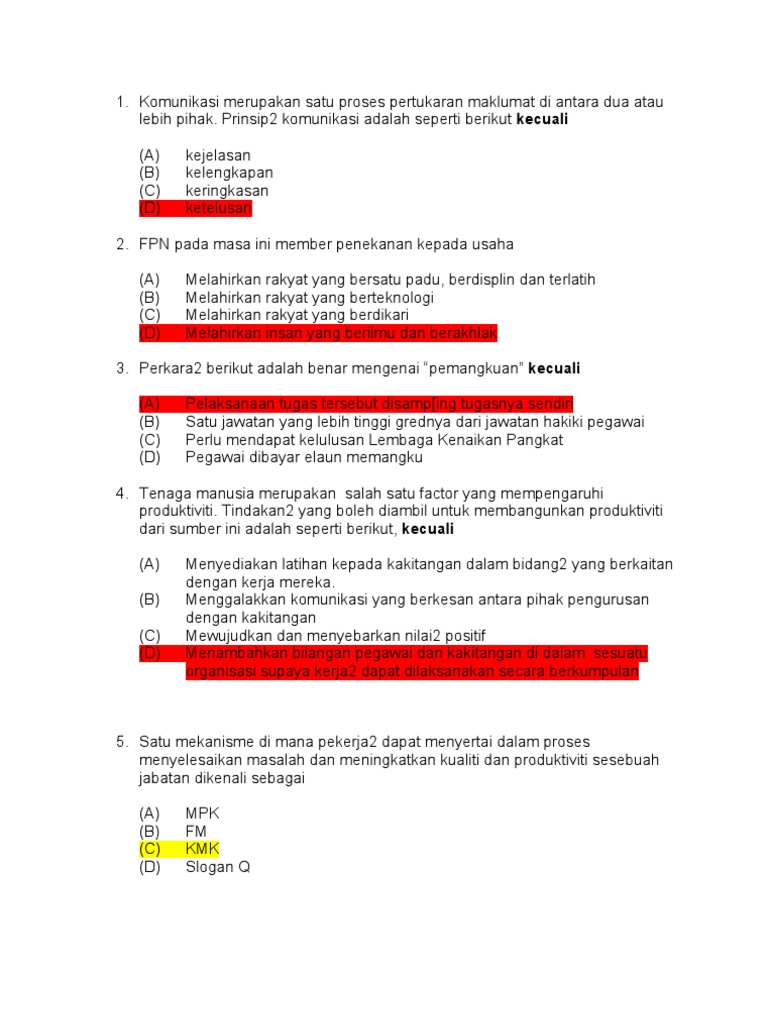 Himpunan Contoh Soalan Objektif