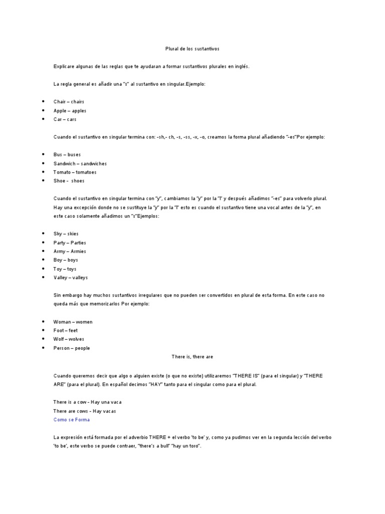 Plural De Los Sustantivos Pdf Verbo Asunto Gramatica