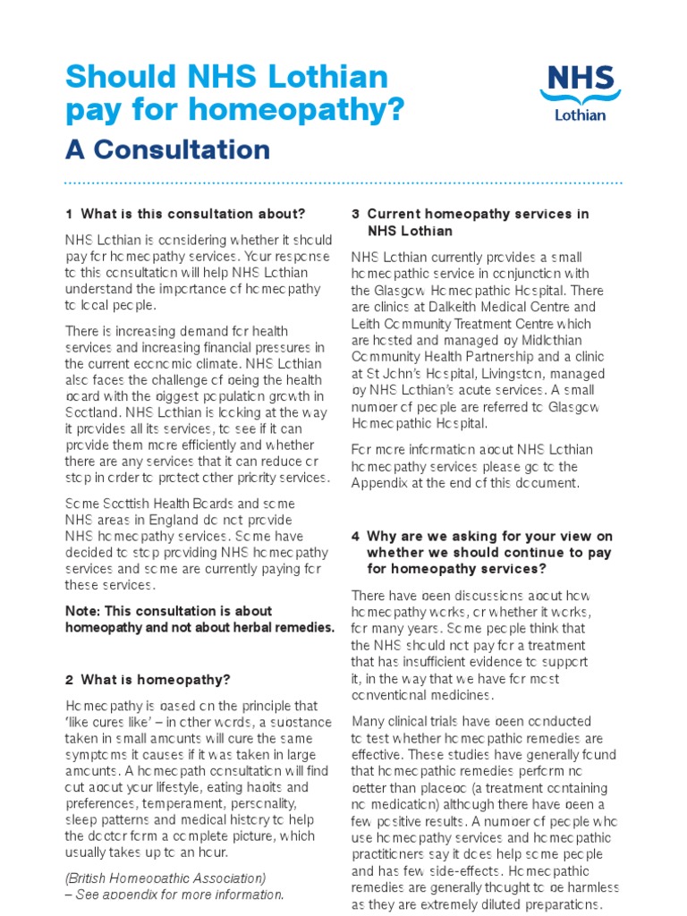 Should NHS Lothian Pay For Homeopathy? A Consultation PDF