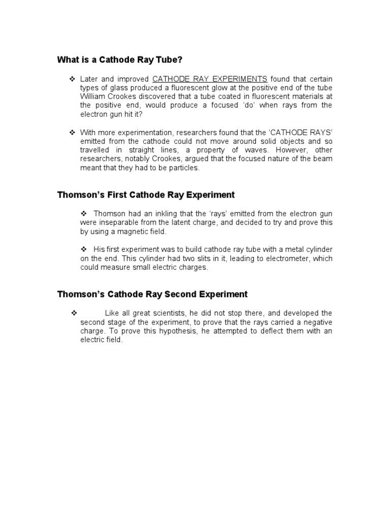 Thomson's Cathode Ray Tube Discoveries | PDF | Electron | Atoms