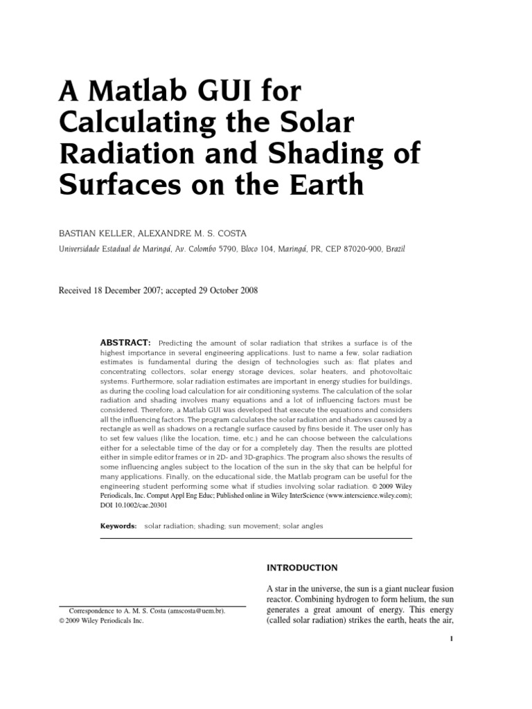 A Matlab GUI For Calculating The Solar Radiation On Earth | Download ...
