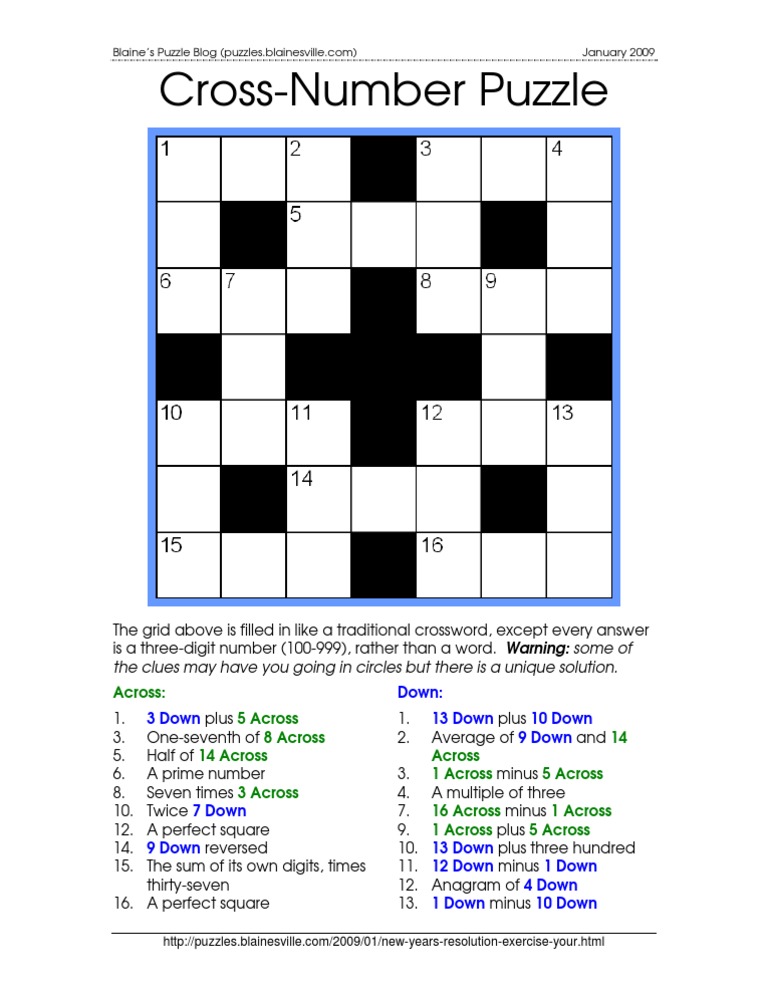 Cross Number Puzzle 090102