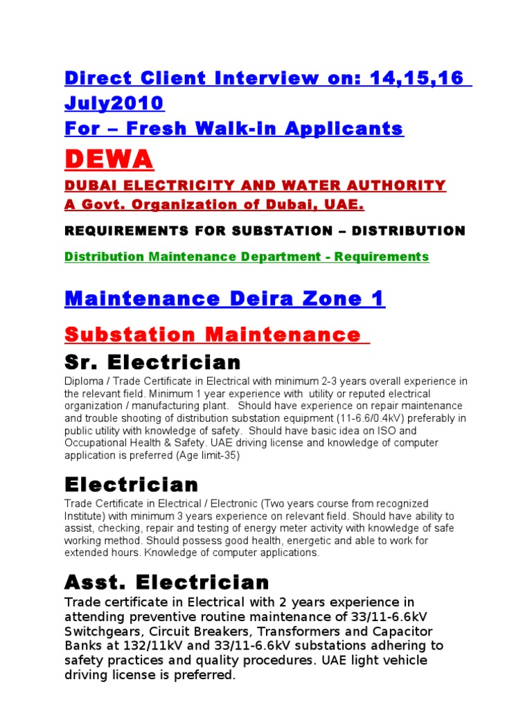 Dewa+List 2 Substation+Distribution+Project+Requirements+List+for+