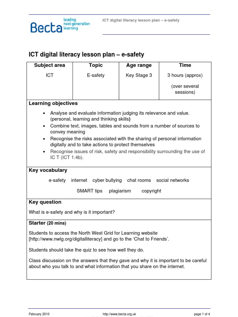 03d Digital Literacy Sample Lesson Plans Educational Technology Lesson Plan