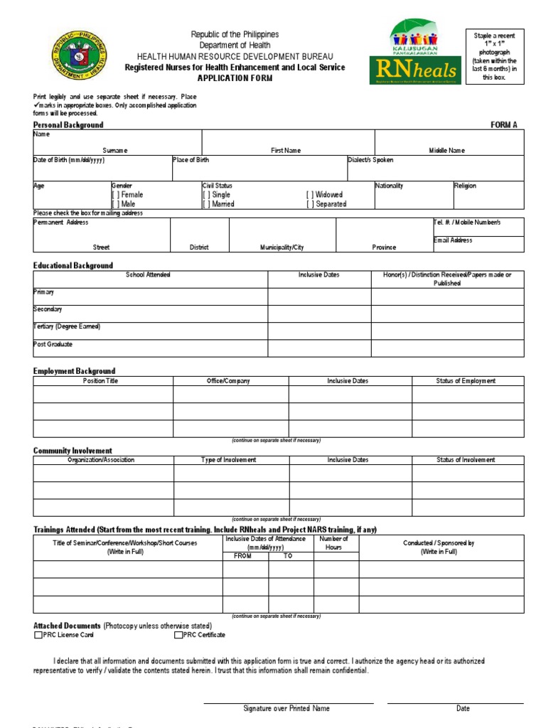 Applcation Form For Nurses (RN Heals 4) | PDF | Career & Growth | Business