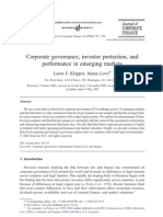 Corporate Governance, Investor Protection, and Performance in Emerging Markets