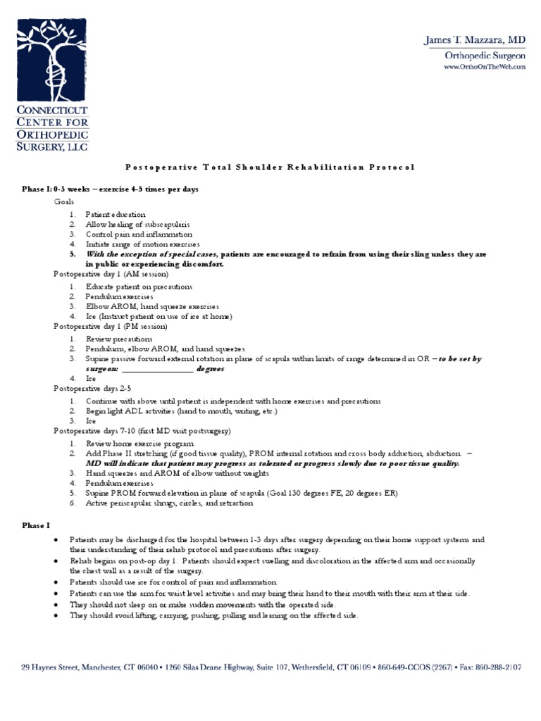 Total Shoulder Rehab Protocol Anatomical Terms Of Motion Shoulder