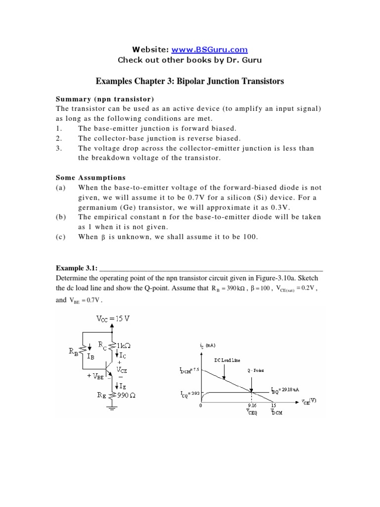 Examples Chapter 3 Bipolar Junction Transistors PDF Bipolar