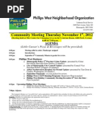 Community Meeting Thursday November 1, 2012: Agenda