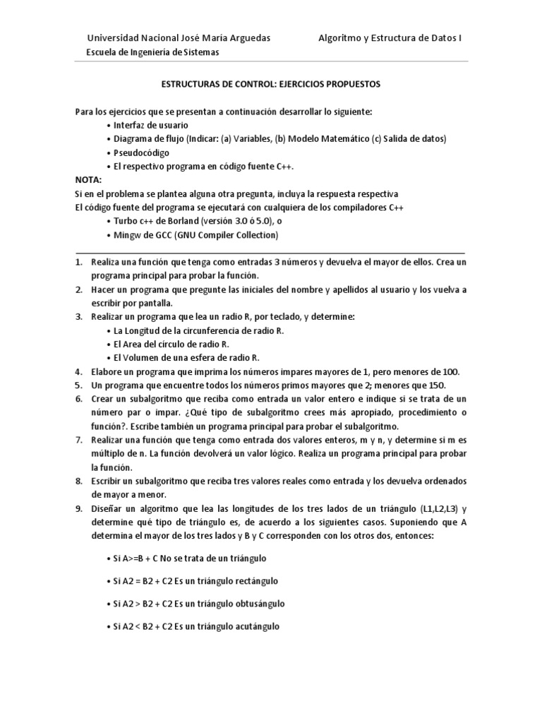 Algoritmo y Estructura de Datos I Ejercicios | PDF | Programa de ...