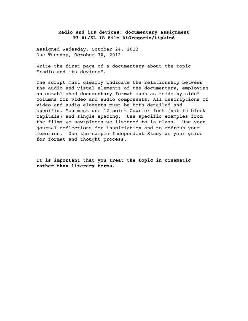Radio Documentary Assignment Guide | PDF | Art