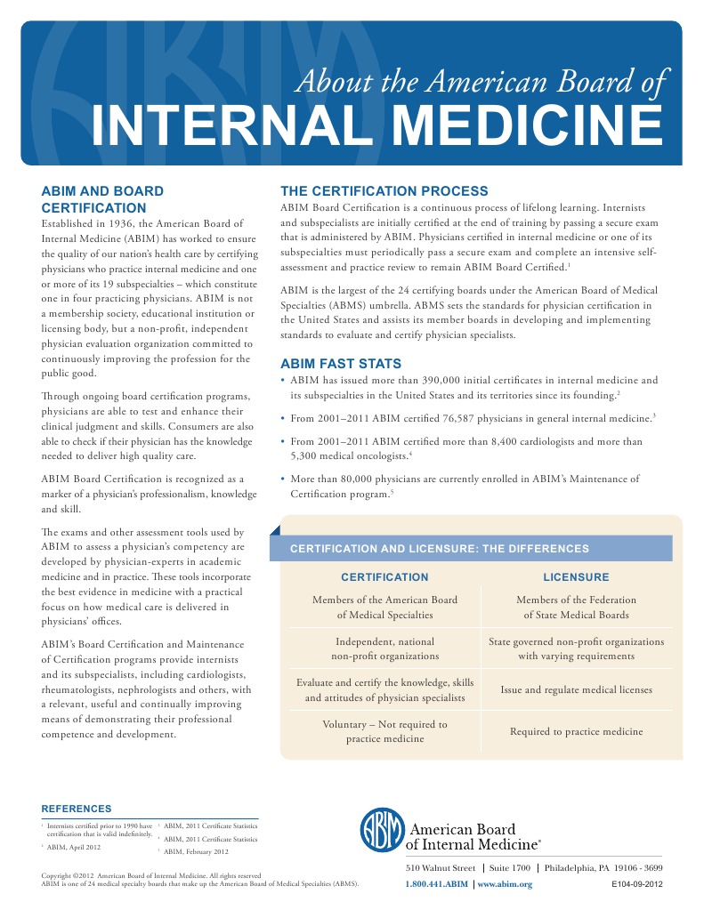 About ABIM Certification by the American Board of Internal Medicine