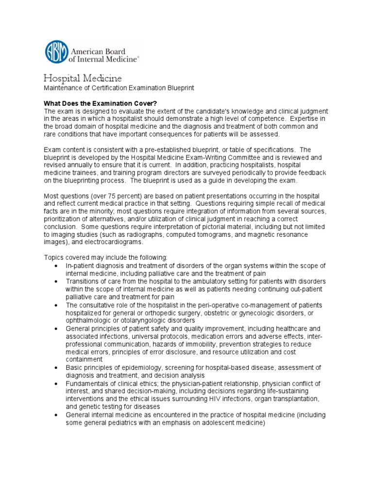 Hospital Medicine Maintenance of Certification Examination Blueprint ...