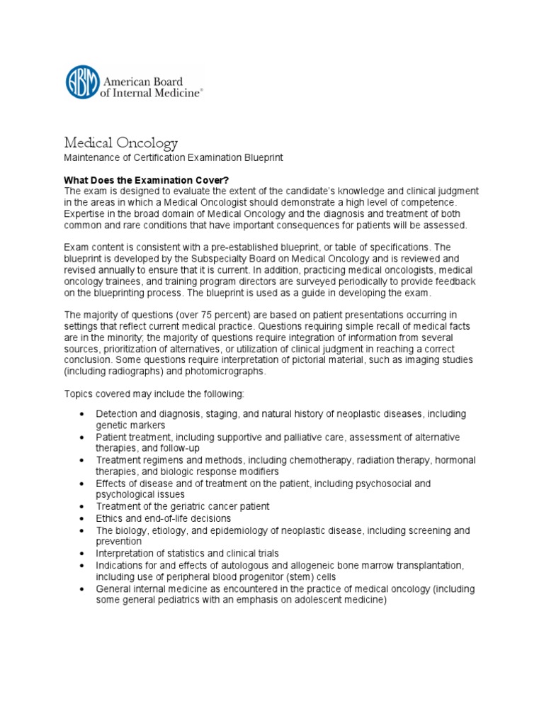 Medical Oncology Maintenance of Certification Examination
