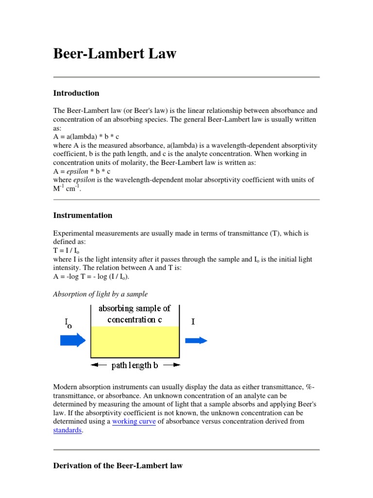Beer Lambert Law PDF Absorbance Absorption Spectroscopy