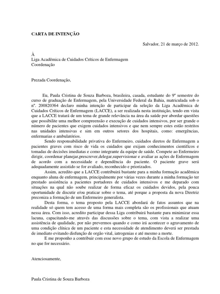 CARTA DE INTENÇÃO