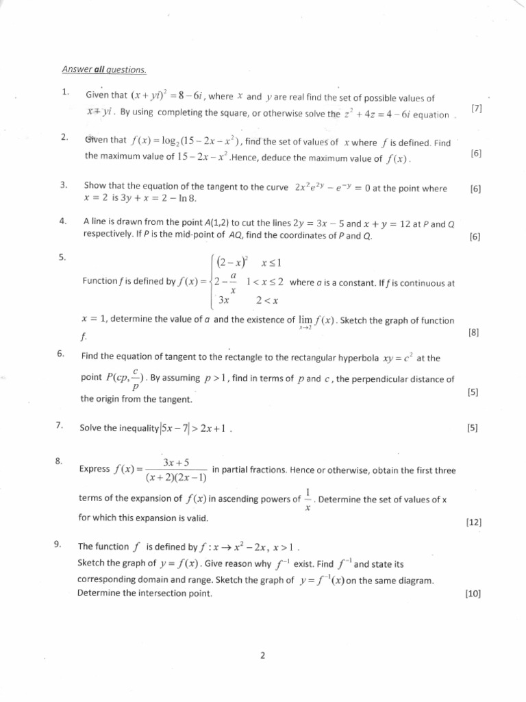 Kuching STPM 2012-Mathst Paper 1 (Q&A) | PDF | Tangent | Algebraic Geometry