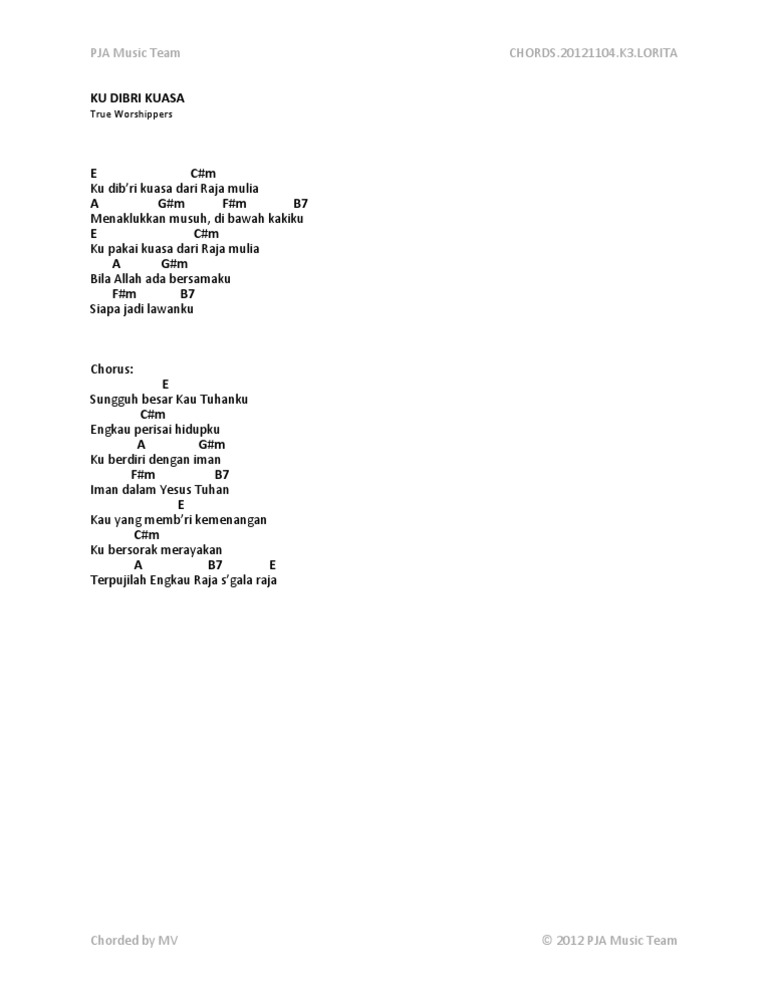 Ku Dibri Kuasa Lirik Dan Chord Chord Walls