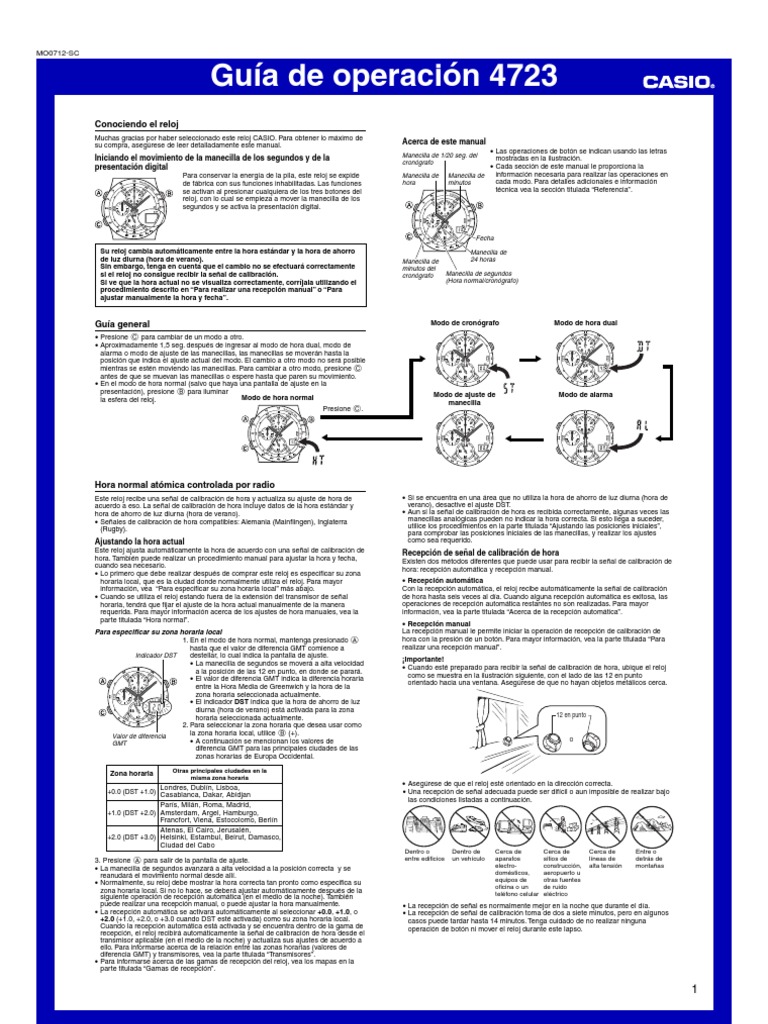 Manual Reloj Casio Wave Receptor qw4723 | PDF | Horario de verano | Hora