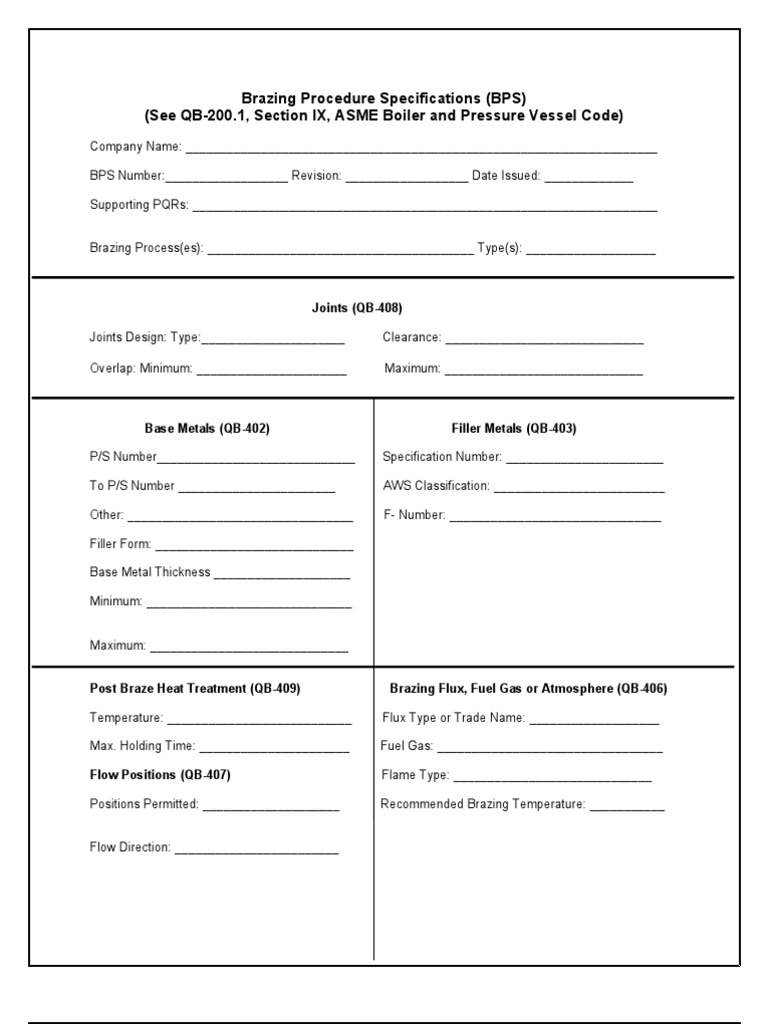 Brazing Procedure Specifications