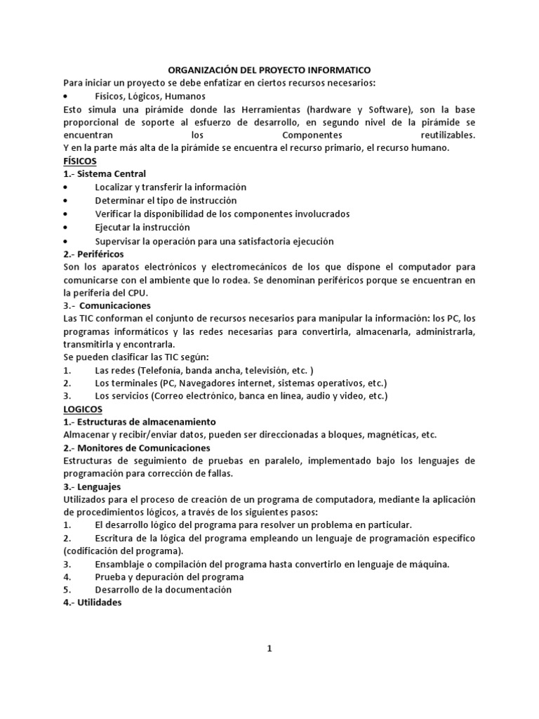 Organización Del Proyecto Informatico | Descargar gratis PDF | Programa ...