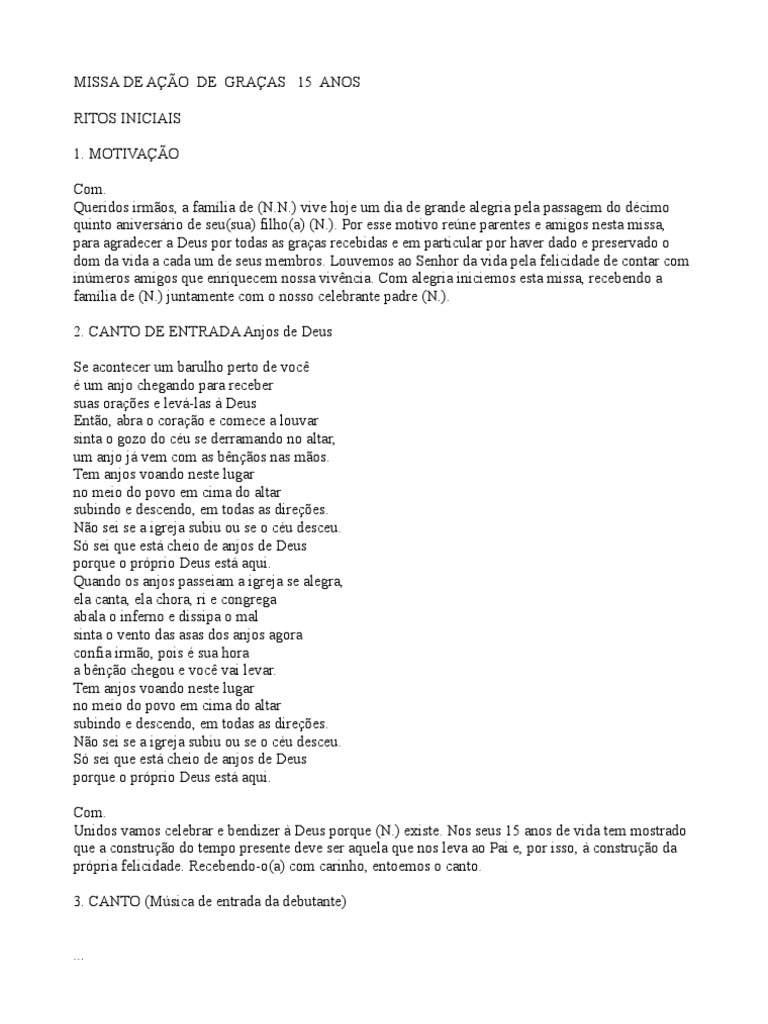 Canto De Entrada Para Missa De Formatura Folheto Missa 15 Anos Jesus Santo