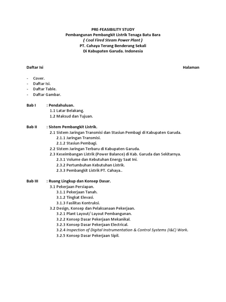 Pre Feasibility Study Power Plant