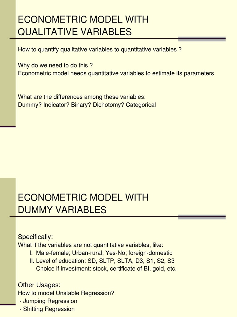 Econometric Model With Qualitative Variables 2 PDF Dummy Variable