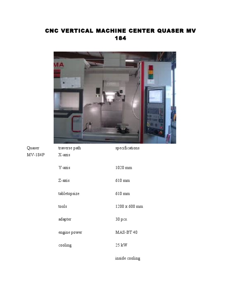 CNC Vertical Machine Center Quaser MV 184 | PDF | Machines | Engineering
