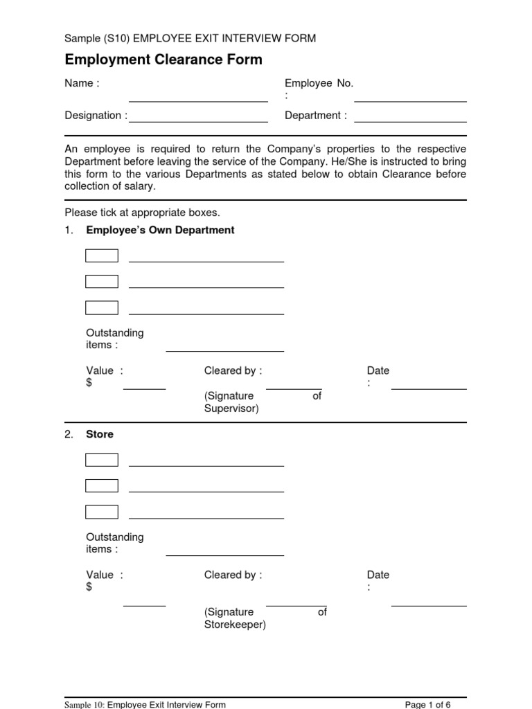 Clearance Form Human Resource Management Employment